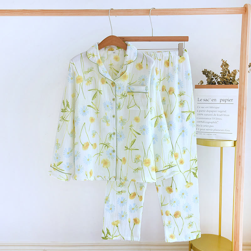 Ensemble pyjama cardigan en gaze de coton Rural Daisy