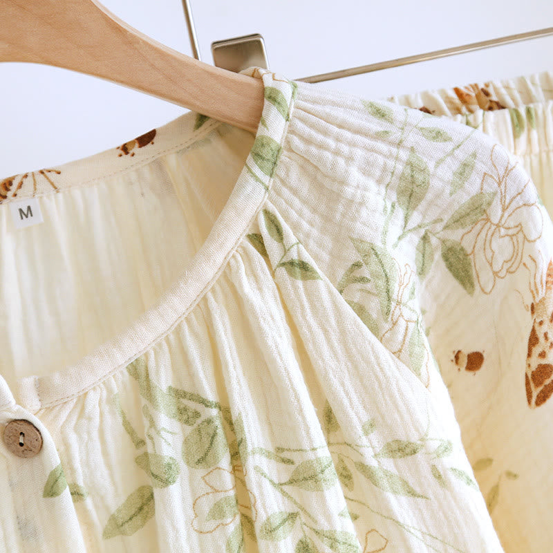 Ensemble pyjama en gaze de coton à imprimé floral et papillon