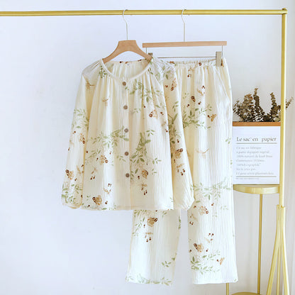 Ensemble pyjama en gaze de coton à imprimé floral et papillon
