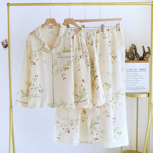 Ensemble pyjama en gaze de coton à imprimé floral et papillon