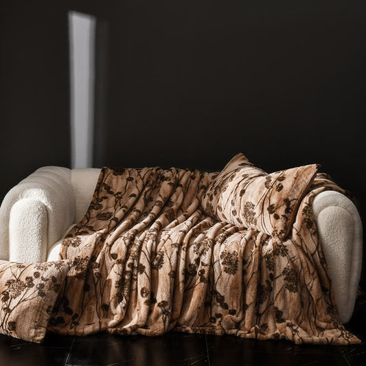 Jeté de canapé en velours à motif floral rustique
