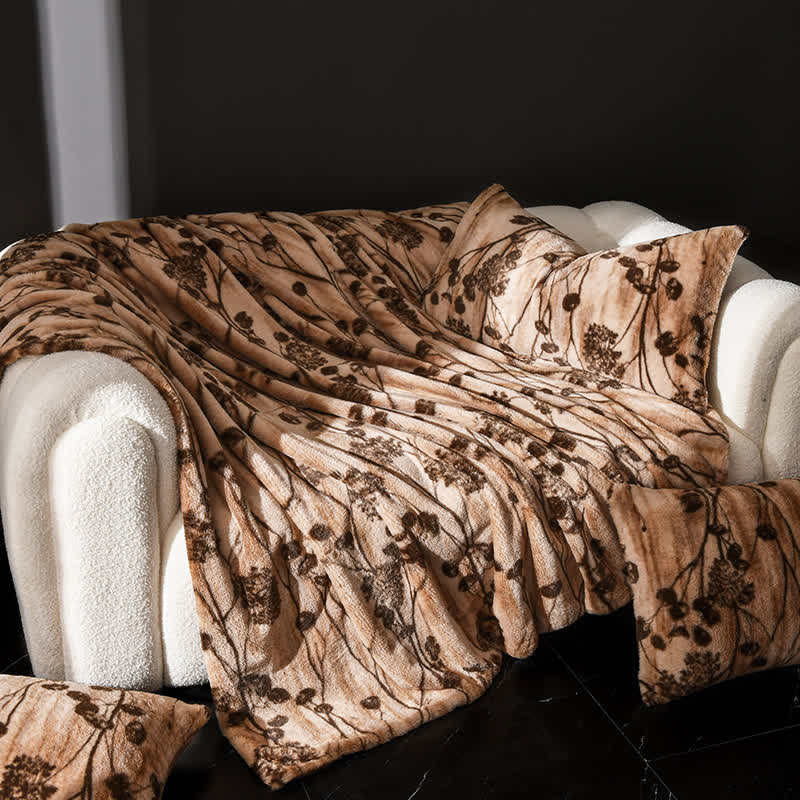 Jeté de canapé en velours à motif floral rustique