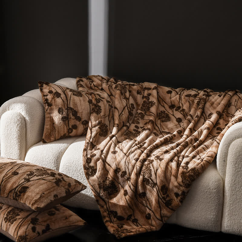 Jeté de canapé en velours à motif floral rustique