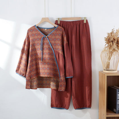 Ensemble de nuit vintage ethnique en gaze de coton