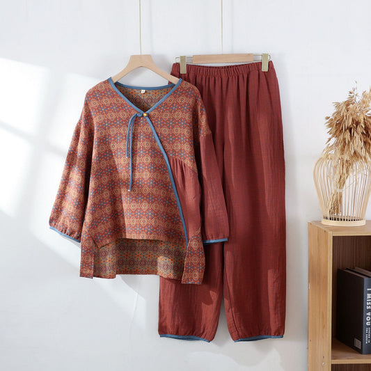Ensemble de nuit vintage ethnique en gaze de coton