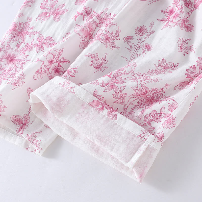 Ensemble pyjama décontracté en gaze de coton à motif floral