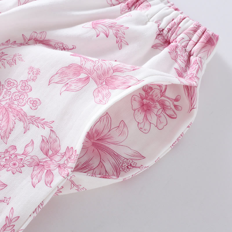 Ensemble pyjama décontracté en gaze de coton à motif floral