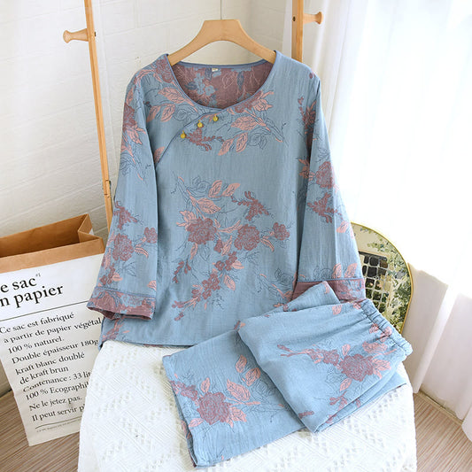 Ensemble de vêtements d'intérieur en coton à col rond avec imprimé floral jacquard