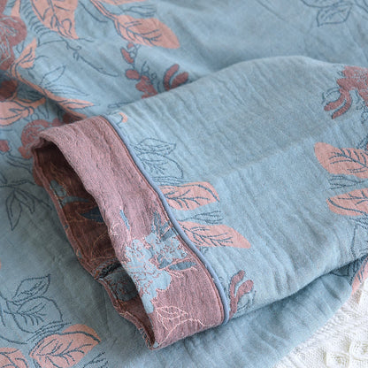 Ensemble de vêtements d'intérieur en coton à col rond avec imprimé floral jacquard