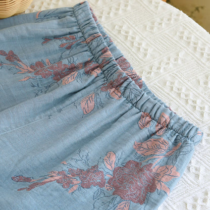 Ensemble de vêtements d'intérieur en coton à col rond avec imprimé floral jacquard