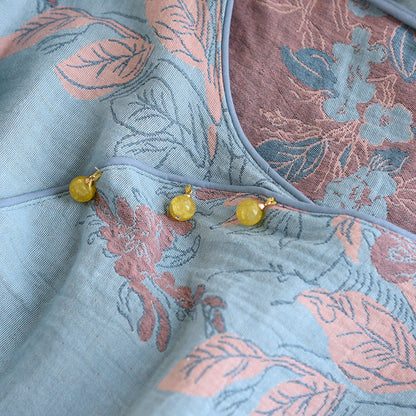 Ensemble de vêtements d'intérieur en coton à col rond avec imprimé floral jacquard