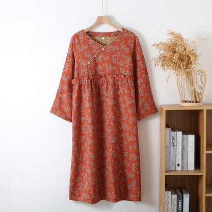 Chemise de nuit en fil teint en coton jacquard doux