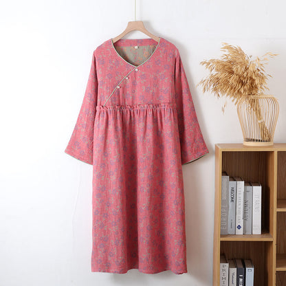 Chemise de nuit en fil teint en coton jacquard doux