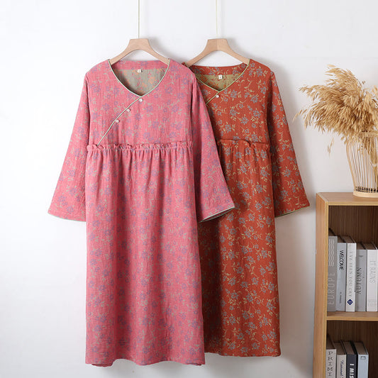 Chemise de nuit en fil teint en coton jacquard doux