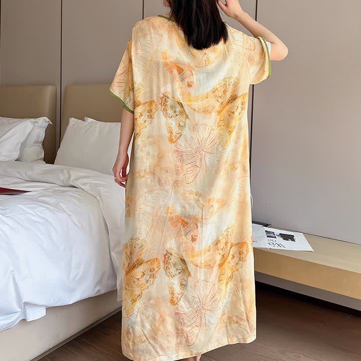Chemise de nuit longue respirante avec motif papillon en grande taille