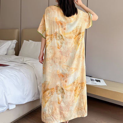 Chemise de nuit longue respirante avec motif papillon en grande taille