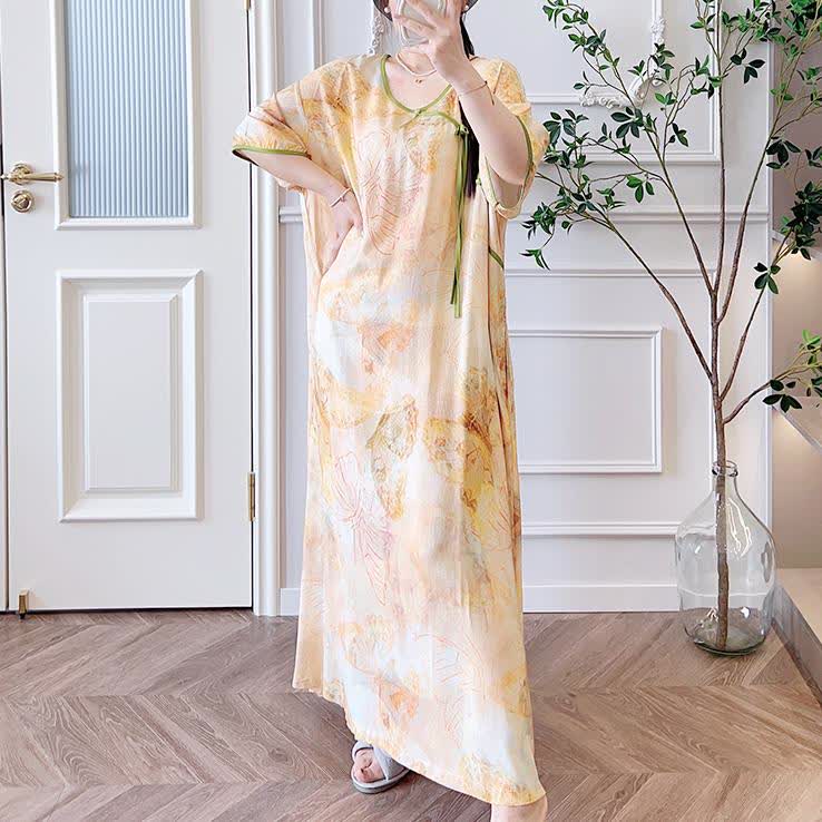 Chemise de nuit longue respirante avec motif papillon en grande taille