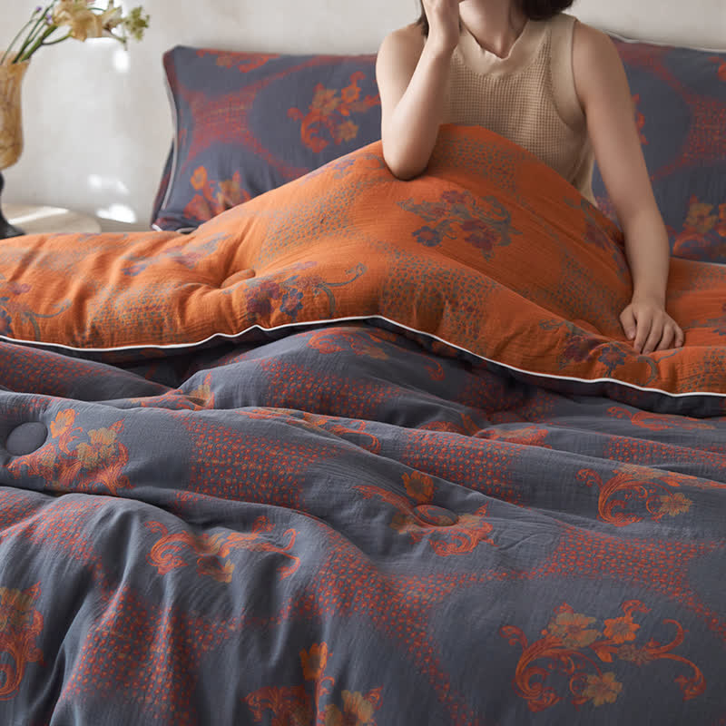 Couverture d'hiver en coton et cachemire à motif floral rétro