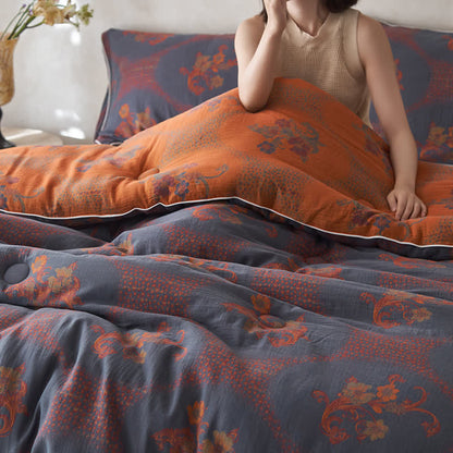 Couverture d'hiver en coton et cachemire à motif floral rétro