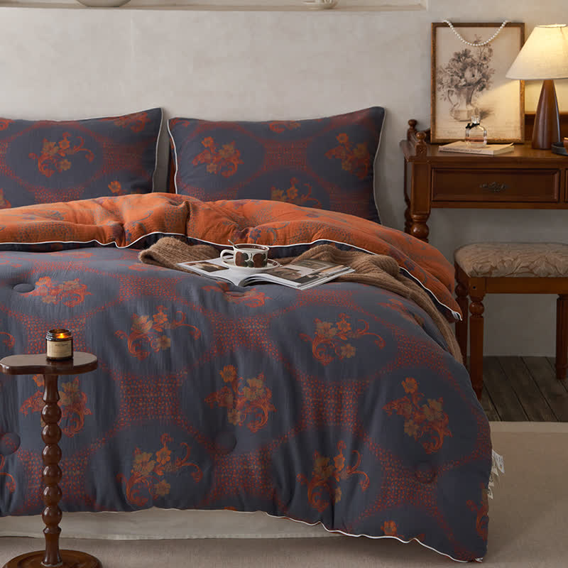 Couverture d'hiver en coton et cachemire à motif floral rétro