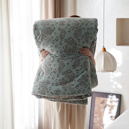 Couette en cachemire et gaze de coton à imprimé léopard