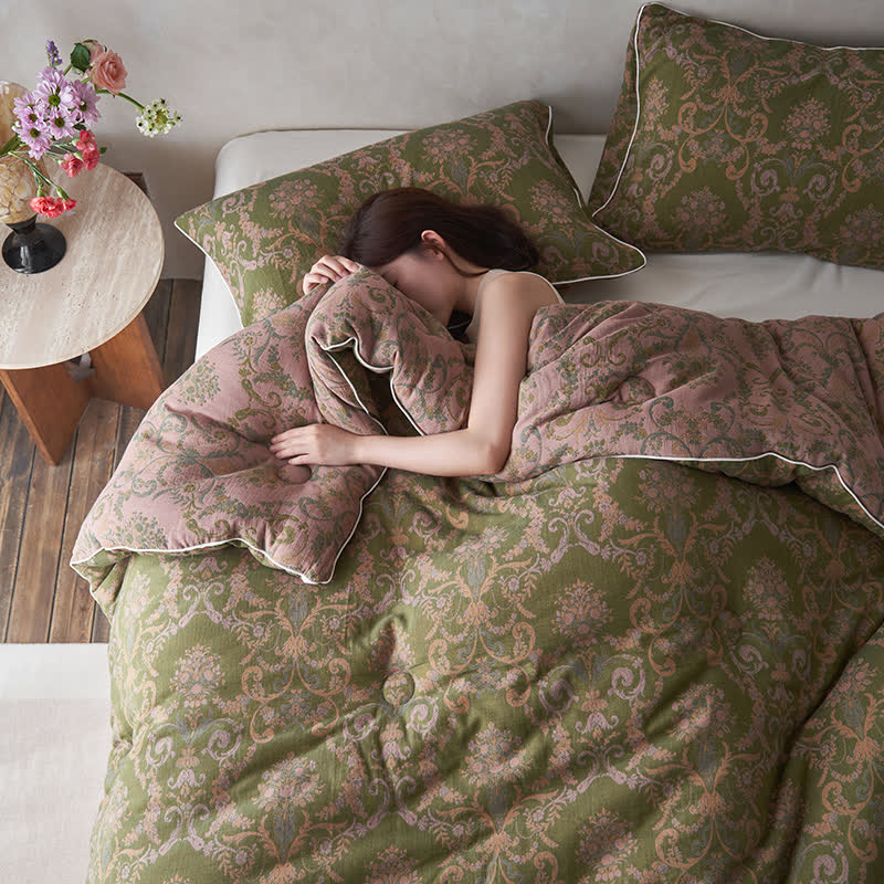 Couette jacquard rétro en coton et cachemire