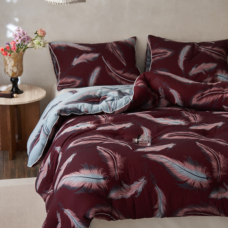 Couette en coton jacquard à plumes et cachemire