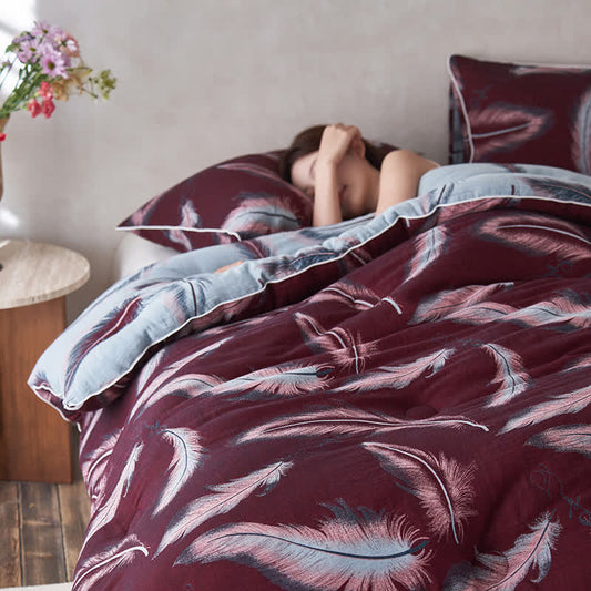 Couette en coton jacquard à plumes et cachemire