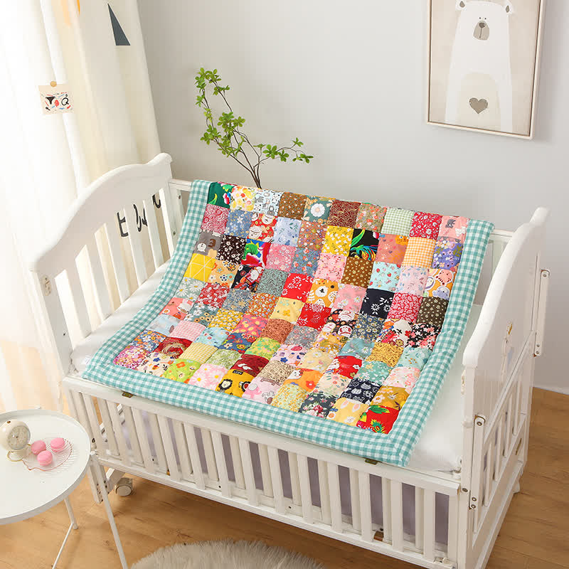 Couverture bébé patchwork en pur coton à motif à carreaux