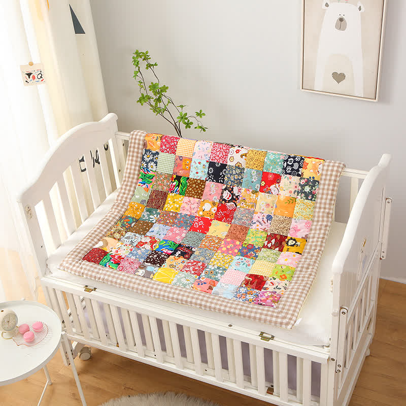 Couverture bébé patchwork en pur coton à motif à carreaux