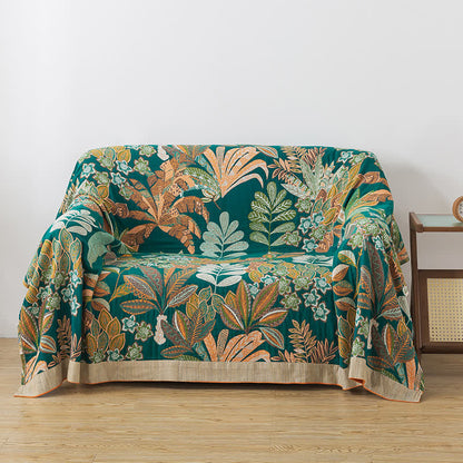 Couverture réversible en gaze de coton avec feuilles de palmier