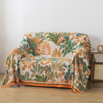 Couverture réversible en gaze de coton avec feuilles de palmier