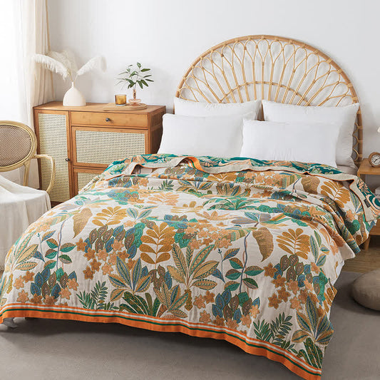 Couette réversible en gaze de coton avec feuilles de palmier