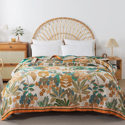 Couverture réversible en gaze de coton avec feuilles de palmier