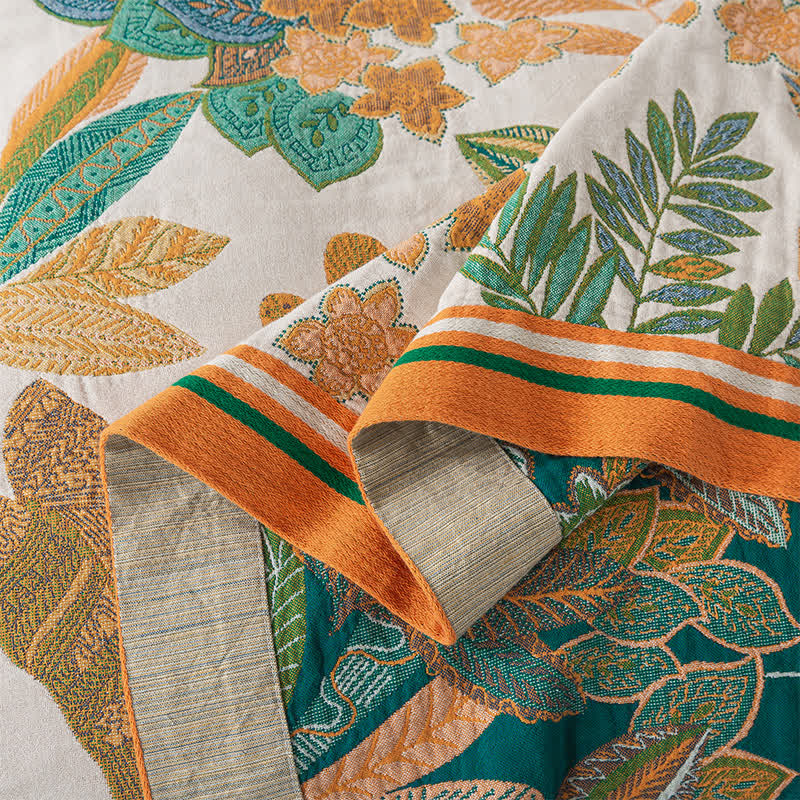 Couverture réversible en gaze de coton avec feuilles de palmier