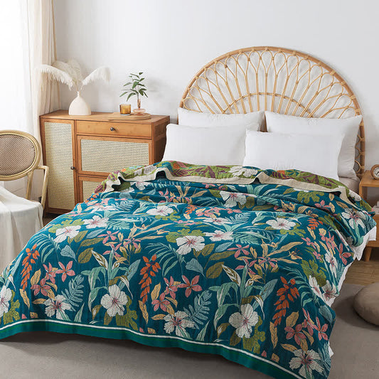 Couette légère en gaze de coton avec motif jacquard et motif floral