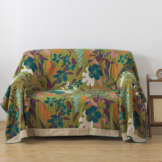 Couverture jacquard légère en gaze de coton à motif floral