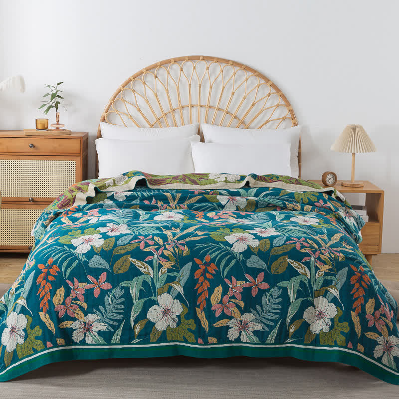 Couverture jacquard légère en gaze de coton à motif floral