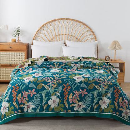 Couverture jacquard légère en gaze de coton à motif floral