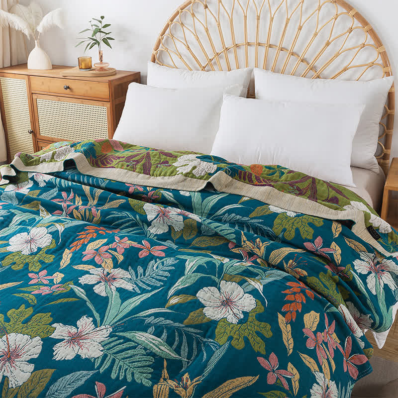 Couette légère en gaze de coton avec motif jacquard et motif floral