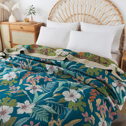 Couette légère en gaze de coton avec motif jacquard et motif floral