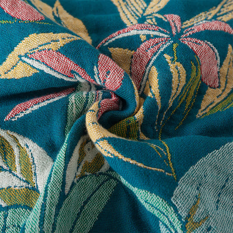 Couverture jacquard légère en gaze de coton à motif floral