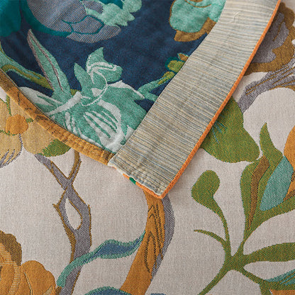 Couverture réversible en gaze de coton avec motif fleurs et oiseaux