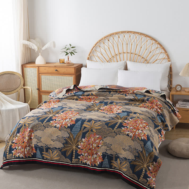 Couverture douillette en gaze de coton avec motif jungle tropicale