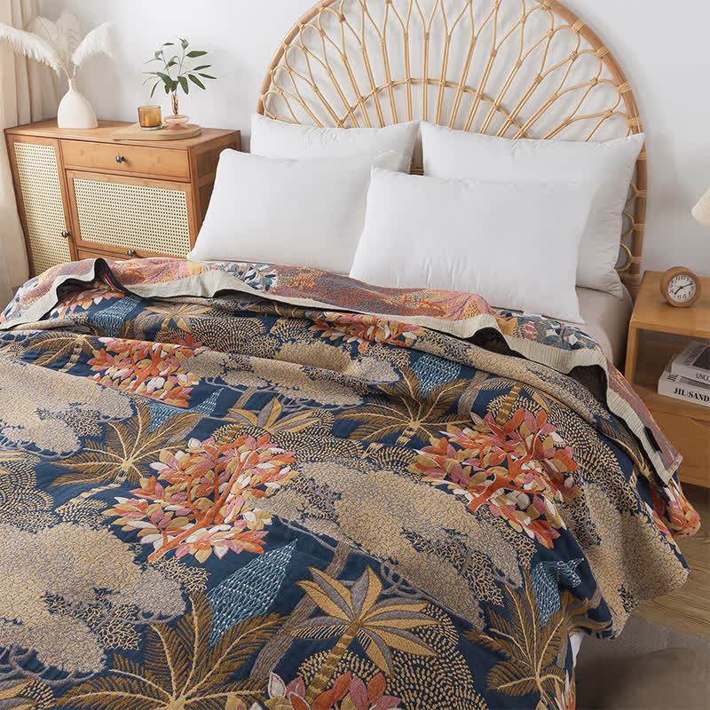 Couverture douillette en gaze de coton avec motif jungle tropicale