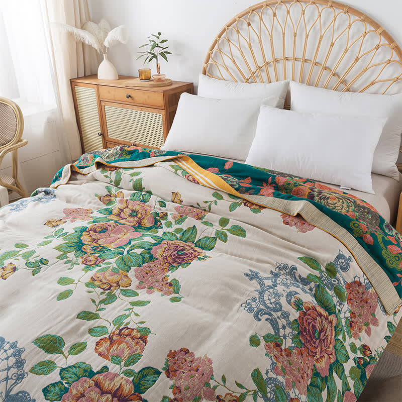 Couverture douce en coton réversible avec une élégante rose