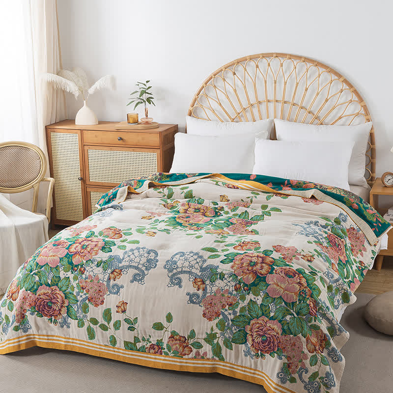 Couverture douce en coton réversible avec une élégante rose