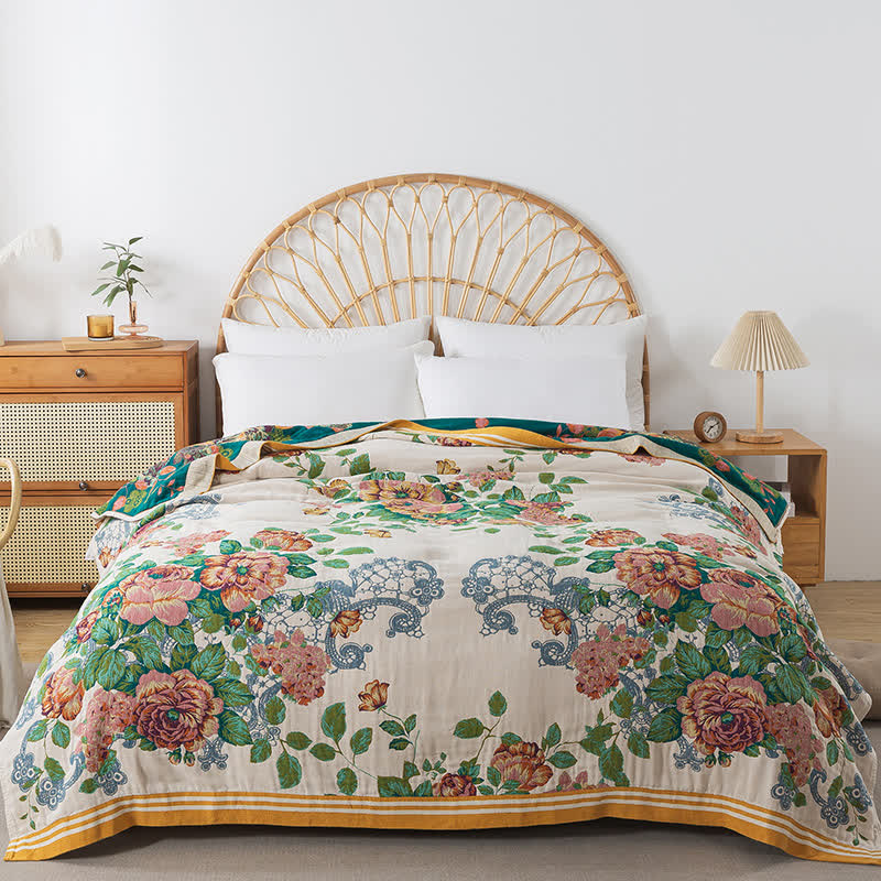 Couverture douce en coton réversible avec une élégante rose