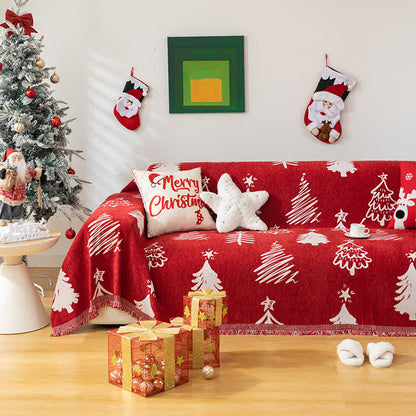 Housse de canapé réversible en chenille avec motif sapin de Noël