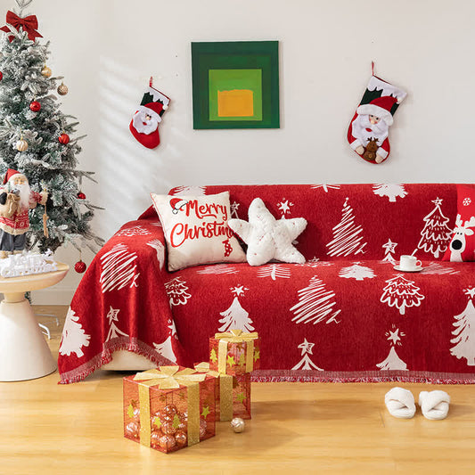 Housse de canapé réversible en chenille avec motif sapin de Noël